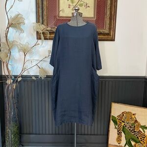BECASA 100% Linen Slate Blue Lagenlook Box Dress - One Size 🧡🎀